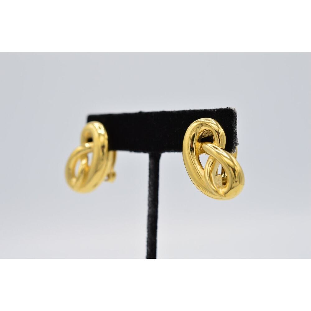 Givenchy Vintage Pretzel Knot Clip On Earrings Gold Chunky Signed 1980s BinAB - Picture 3 of 11